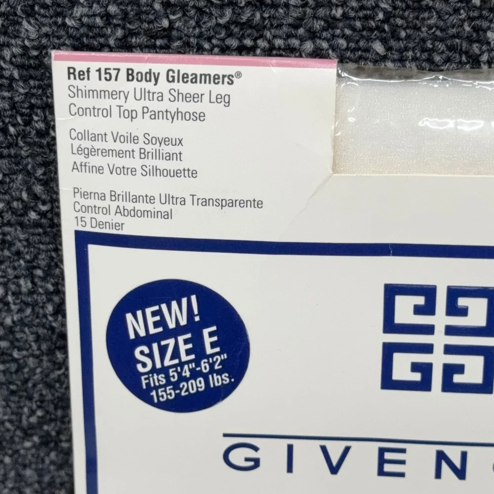 Vtg Givenchy Body Gleamers‎ 157 Size E Shimmery Ultra Sheer Pantyhose Tres Blanc